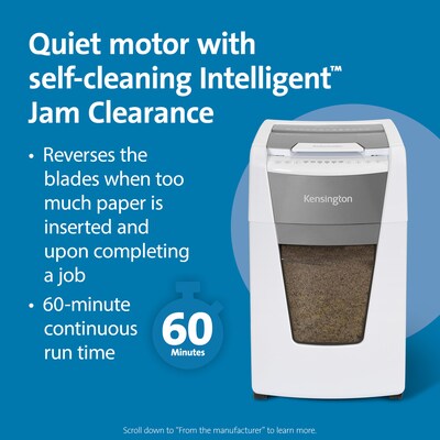 Kensington OfficeAssist Auto Feed Shredder A3000-HS Anti-Jam Micro Cut, Gray/White (K52051AM)