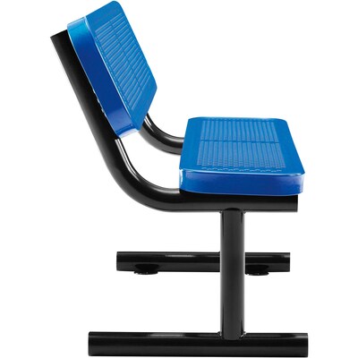 Global Industrial 4' Outdoor Steel Bench w/ Backrest, Perforated Metal, Blue (695744BL)