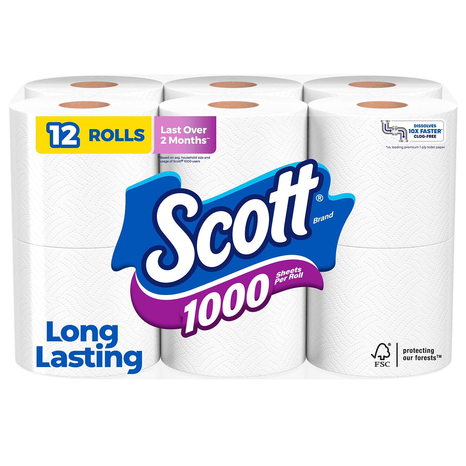 Scott 1-Ply Standard Toilet Paper, White, 1000 Sheets/Roll, 12 Rolls/Case (10060)