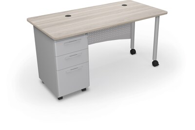 MooreCo Avid Single-Pedestal Teacher Desk, 60W x 30D, Grey Elm/Platinum Base (703673923439)