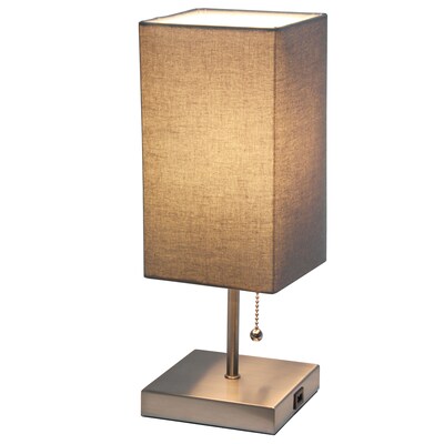 Simple Designs Petite Stick Lamp with USB Charging Port and Fabric Shade, Gray (LT1087-GRY)