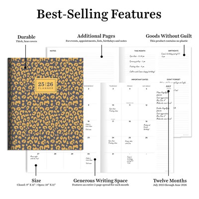 2025-2026 TF Publishing Lovely Leapord 9" x 11" Academic Year Monthly Planner, Paperboard Cover, Gray/Gold (AY26-4504)