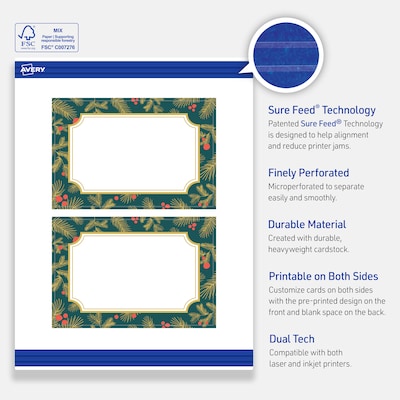 Avery Gold-Teal Berries Matte Blank Card, White, 20/Pack (S00-FF2)