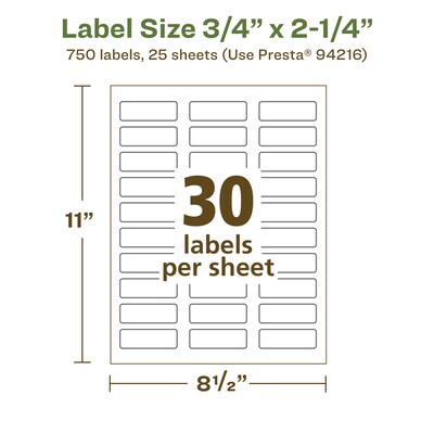 Avery EcoFriendly Laser/Inkjet Rectangle Multipurpose Labels, 3/4" x 2-1/4", White, 750/Pack (94216)