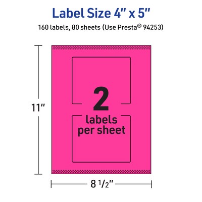 Avery Laser/Inkjet Rectangle Multipurpose Labels, 4" x 5", Neon Magenta, 160/Box (94253)