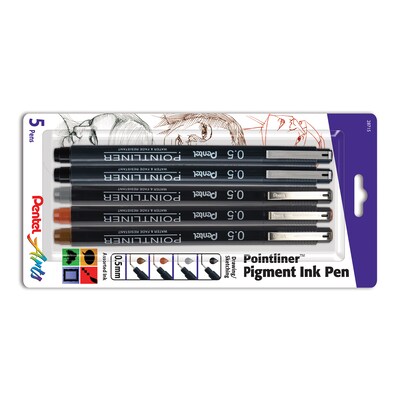 Pentel Arts Pointliner Pen, Assorted Ink Colors, 2/Pack (PTAS20PBP5M-2)