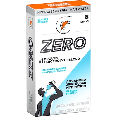 Gatorade Zero Sugar Free Glacier Freeze Powder Sports Drink Packets w/ Electrolytes, 0.12 oz., 8/Box (QUA06610)