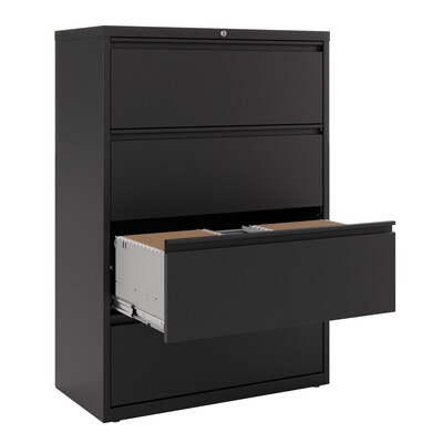 Hirsh 36" Wide 4-Drawer Metal Lateral File Cabinet, Letter/Legal and A4 Hanging Folders, Matte Black (25839)