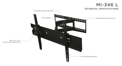 Mount-It! Full Motion Articulating Corner TV Wall Mount for 24" to 65" TVs, Black (MI-346L)