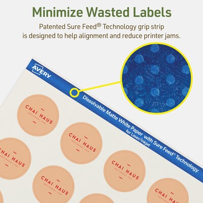 Avery Dissolvable Circle Multipurpose Labels, 1.5" Dia., Off-white, 100/Pack (94506)