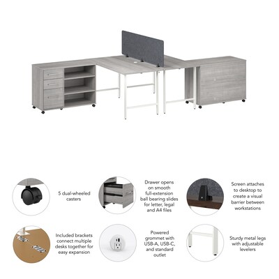 Bush Business Furniture Hustle 30"H x 60"W 2 Person Back to Back Cubicle Workstation, Platinum Gray (HUS016PG)