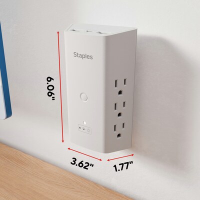 Staples TECH 6-Outlet 3-USB Port Surge Protector, 1200 Joules, White (ST62778)
