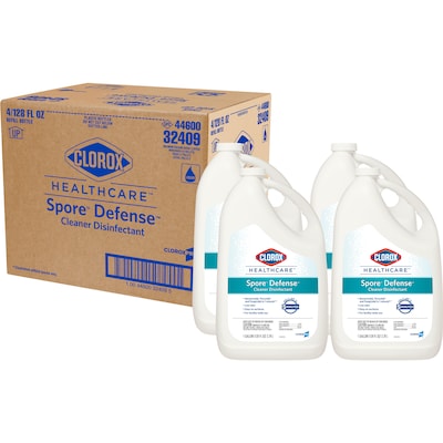 Clorox Healthcare Spore Defense Cleaner Disinfectant, Open System Refill Bottle, 128 Fl Oz, 4/Pack (