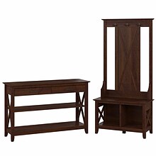 Bush Furniture Key West Entryway Storage Set with Hall Tree, Shoe Bench, and Console Table, Bing Che