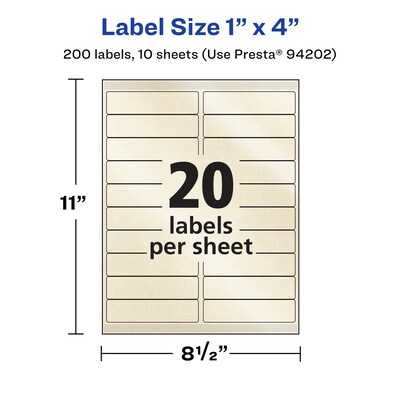 Avery Pearlized Ivory Rectangle Multipurpose Labels, 1" x 4", Ivory, 200/Pack (94202)