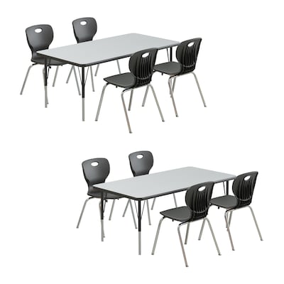 Correll Rectangular Activity Table Set, 60 x 30, Height Adjustable, Gray Granite (AP2-A3060TFREC-15-09-09-8-18)