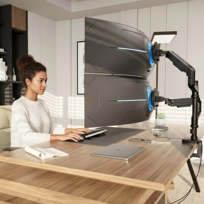 Mount-It! ProFlex Adjustable Heavy-Duty Dual Monitor Mount with Pole & Gas Spring Arms, Fits 17"– 49" Ultrawide Screens, Black