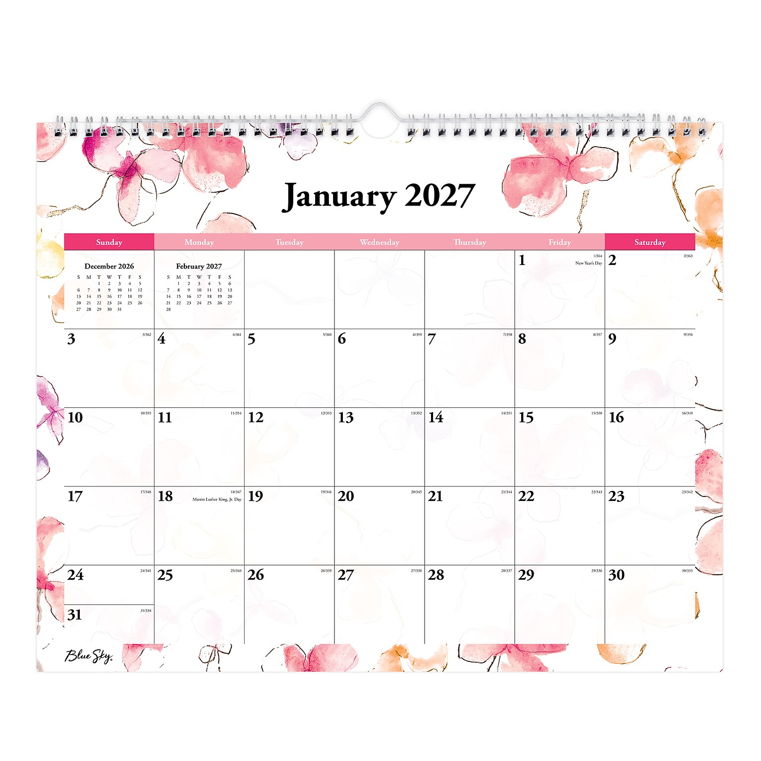 2027 Blue Sky Lindley 15 x 12 Monthly Wall Calendar, Pink/White (117888-27)