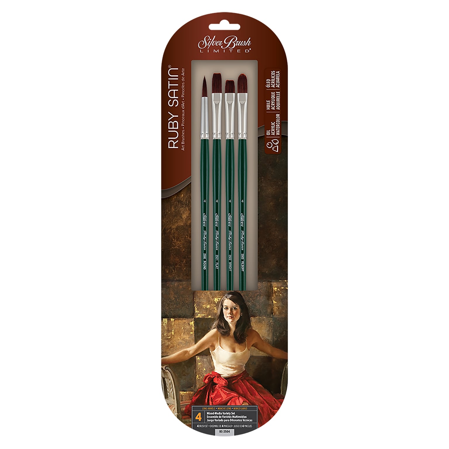 Silver Brush Ruby Satin Brushes, 4/Pack (SLVRS2504)