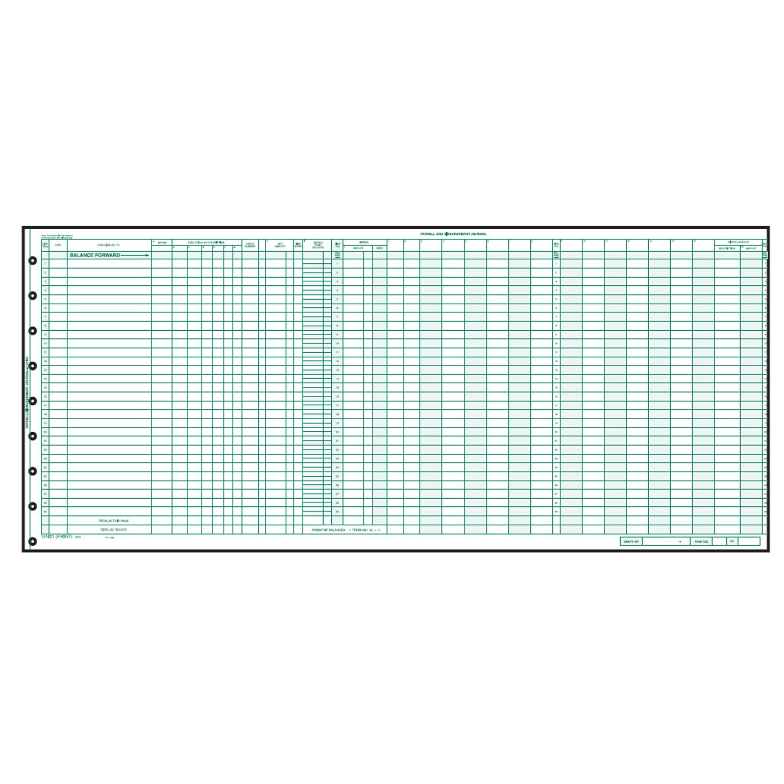 Delforms® One-Write General Expense Journal Sheets; Payroll/General Expense, 1-Part