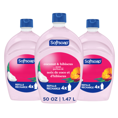 Softsoap Moisturizing Liquid Hand Soap Refill, Coconut and Hibiscus Scent, 50 oz., 3/Carton (61049619CT)