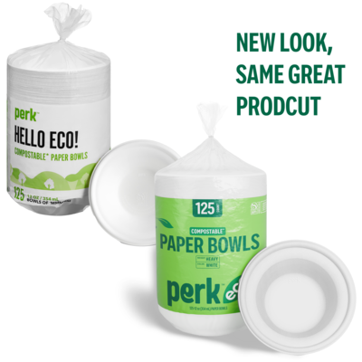 Perk™ Eco Compostable Paper Bowls, 12 Oz., White, 125/Pack (PK61285)