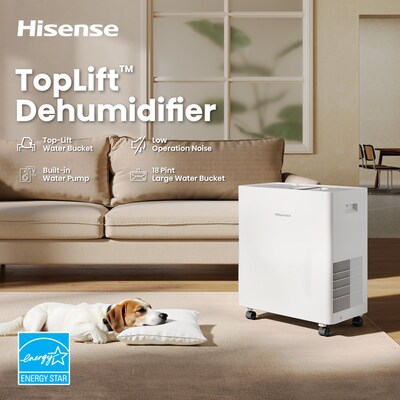 Hisense 50-Pint Portable Dehumidifier, 3-Speed, Covers up to 4500 sq. ft., White (ALDH50KP26)
