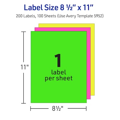 Avery Laser Shipping Labels, 8-1/2" x 11", Assorted Neon, 15 Labels/Pack (5975)