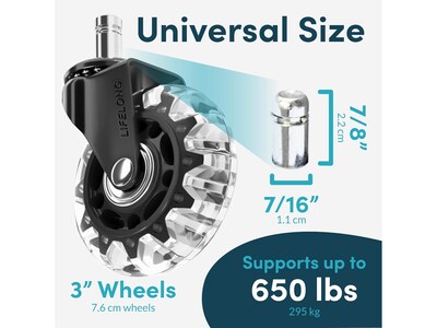 Lifelong Wheels Chair Caster, Clear/Black, 5/Set (B08ZQSGV23)