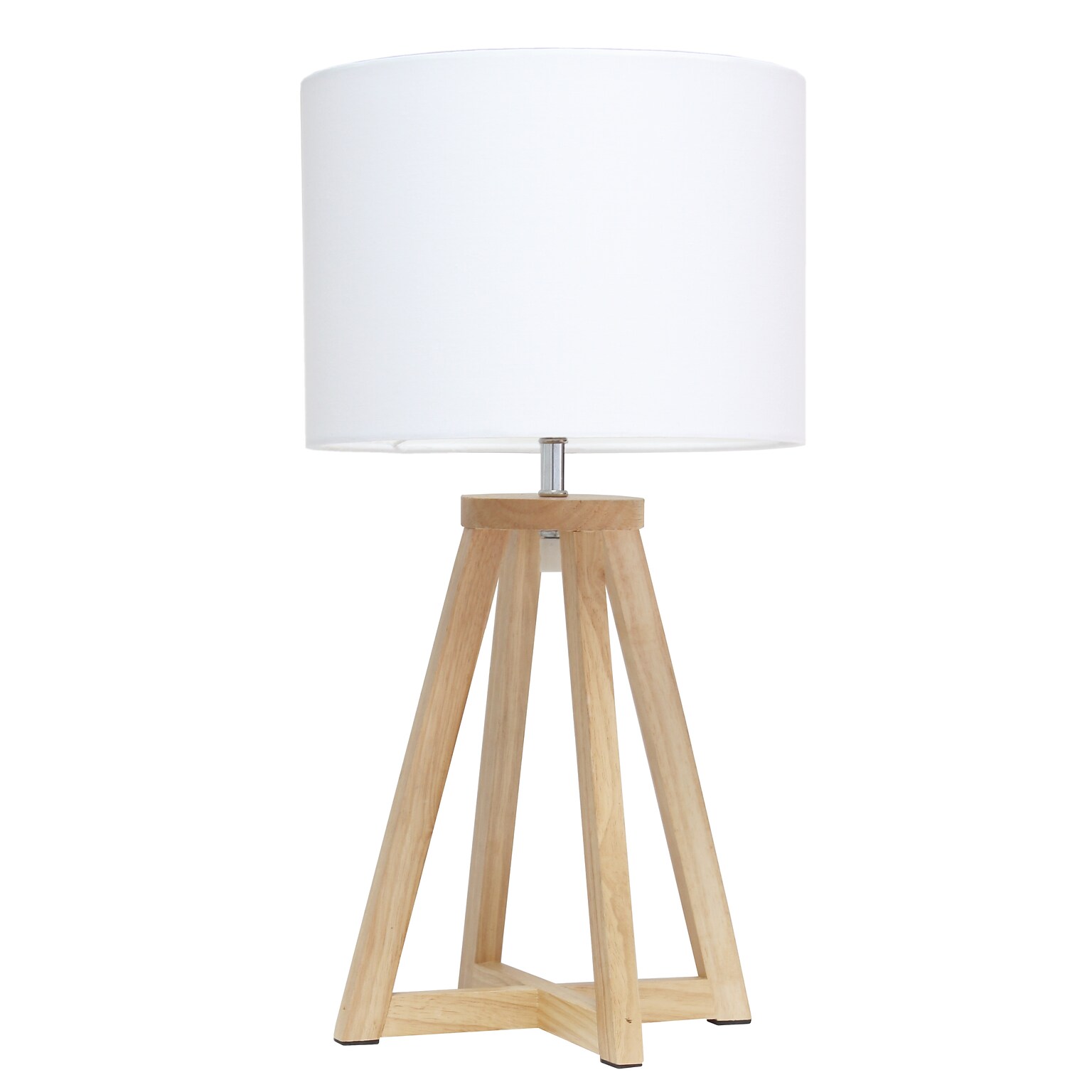 Simple Designs Interlocked Triangular Natural Wood Table Lamp with White Fabric Shade (LT1069-NWH)