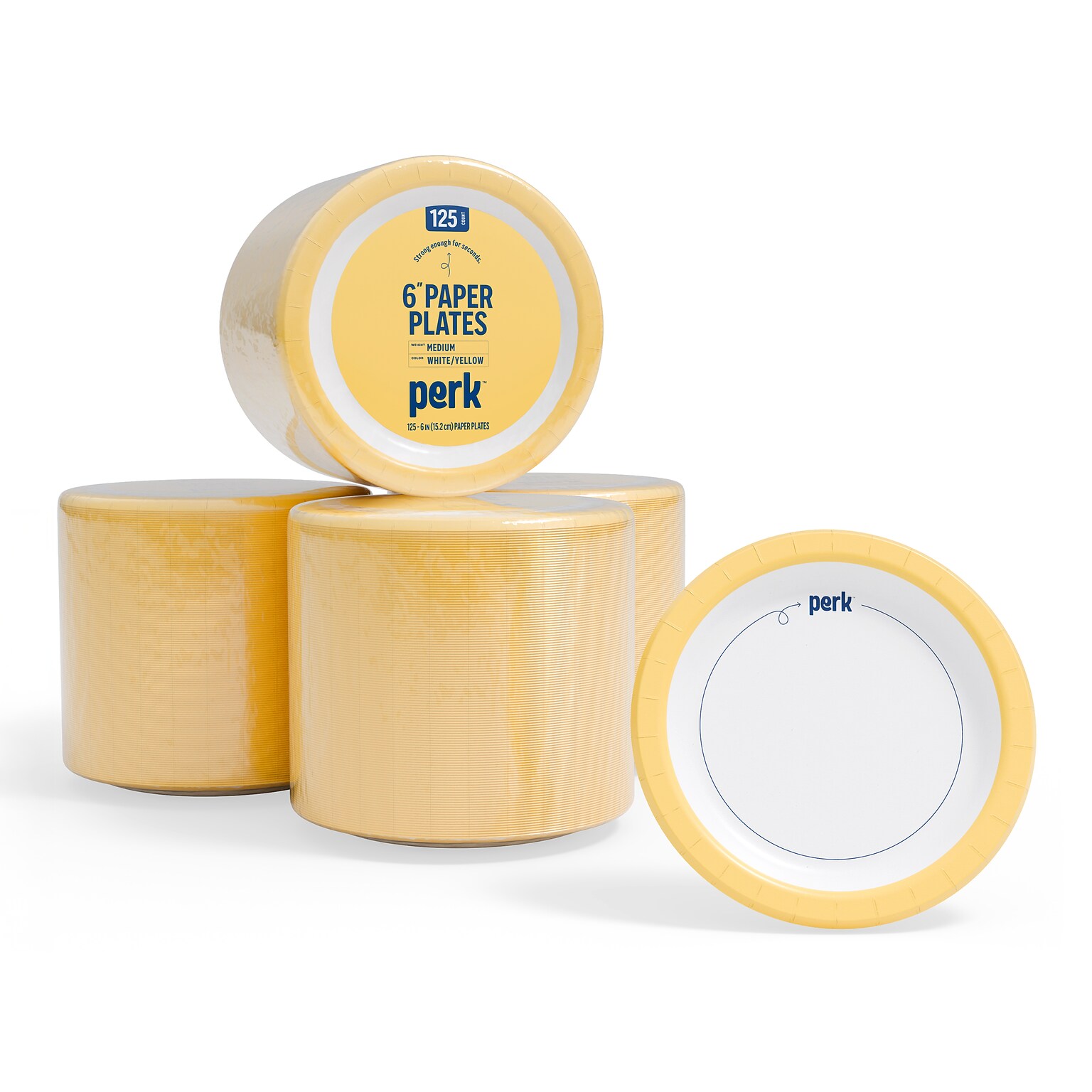Perk™ Medium-Weight Paper Plates, 6, Yellow/White, 500/Carton (PK54328CT)
