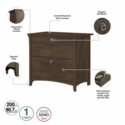 Bush Furniture Salinas 60" L-Shaped Desk with Hutch, Lateral File Cabinet and 5-Shelf Bookcase, Ash Brown (SAL007ABR)