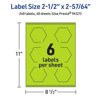 Avery Printable Decorative Edge Multipurpose Labels, 2-1/2" x 2-57/64", Bright Green, 240/Pack (94121)