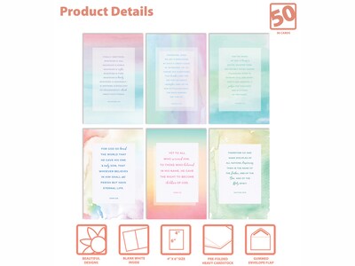 Better Office Bible Verses Encouragement Cards with Envelopes, 6 x 4, Assorted Colors, 50/Pack (64