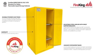 FireKing Flammable Liquids Steel Storage Cabinet, 60 gal, Manual Close, Yellow (SC60-MC-Y)