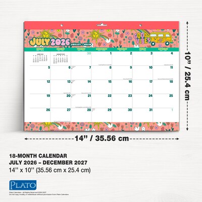 2026-2027 Plato Good Vibes 14" x 10" Academic Monthly Desk Pad Calendar (9798330709199)