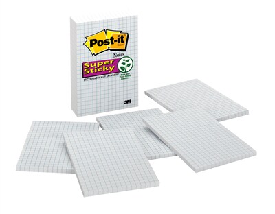 Post-it® Super Sticky Notes, White with Blue Grid, 4 x 6, 50 Sheets/Pad, 6 Pads/Pack (660-SSGRID)