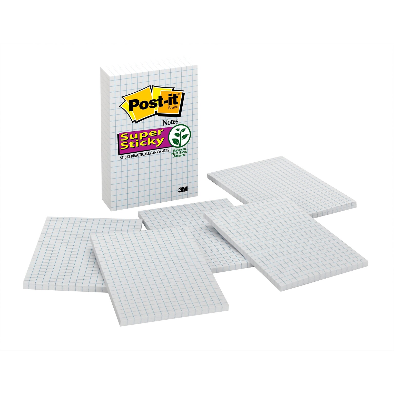 Post-it Super Sticky Notes, 4 x 6, White, 50 Sheet/Pad, 6 Pads/Pack (660SSGRID)