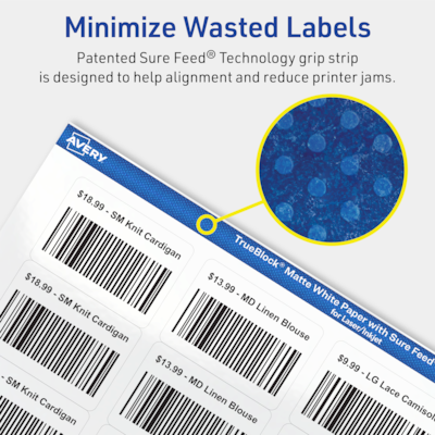 Avery TrueBlock Laser/Inkjet Rectangle Multipurpose Labels, 1.25" x 1.75", White, 800/Pack (94226)