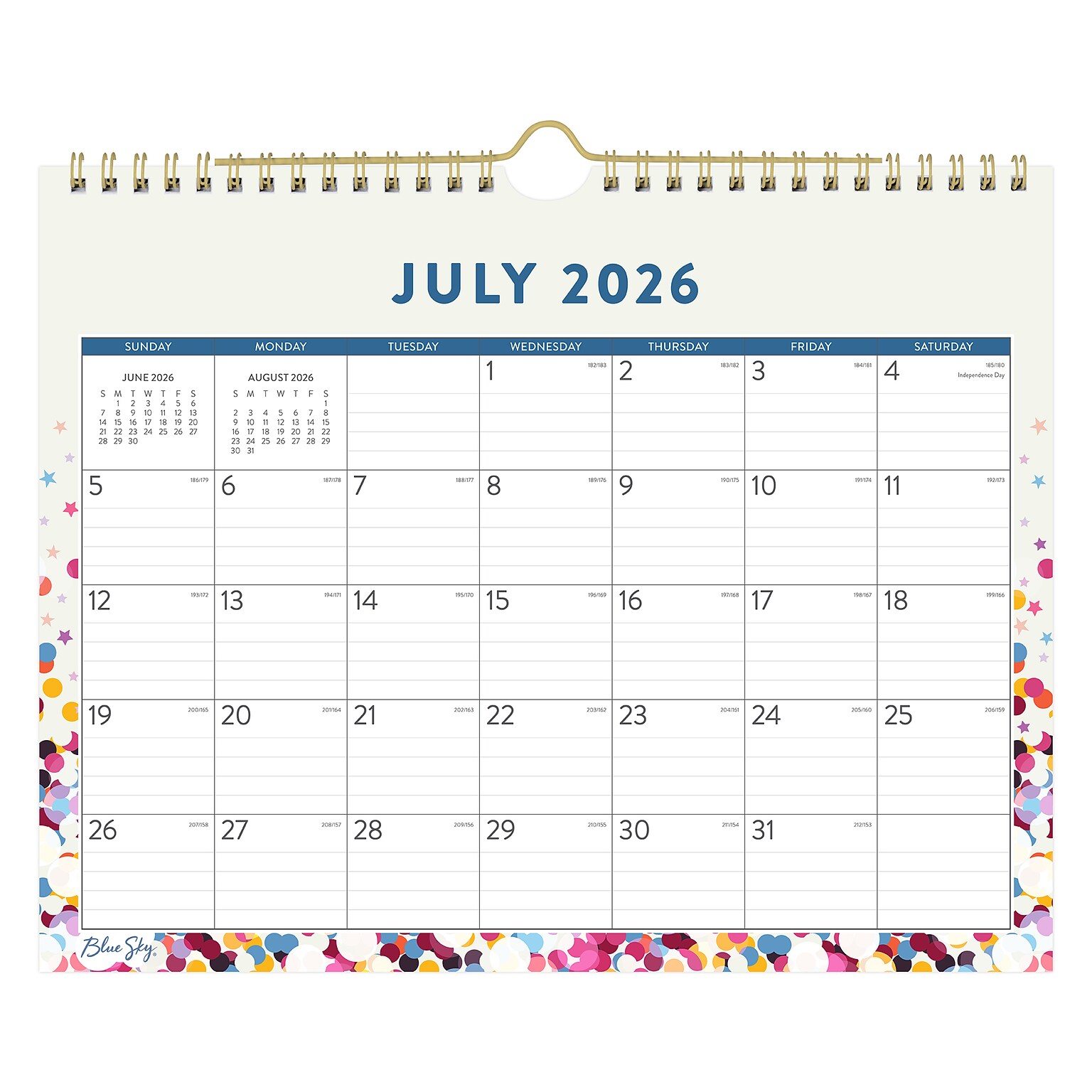 2026-2027 Blue Sky Wirebound Confetti 8.75 x 11 Academic Monthly Wall Calendar, Assorted Colors (148671-A27)