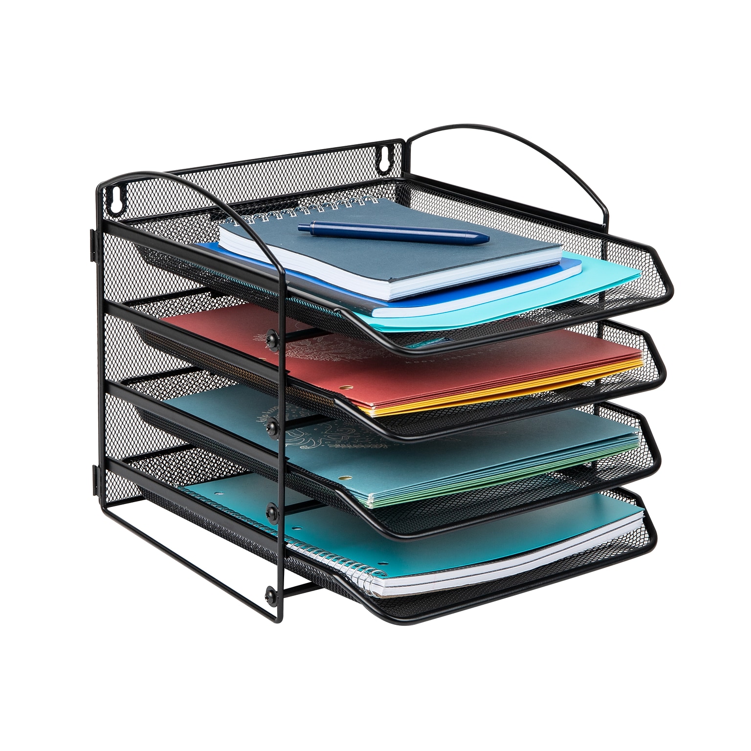 Mind Reader 4-Pocket Metal Mesh Mountable Wall File, Letter Size, Black (4THANG-BLK)
