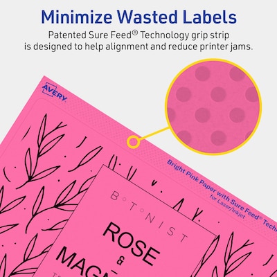 Avery Rectangle Laser/Inkjet Multipurpose Labels, 5" x 8-1/8", Bright Pink (20/Pack)