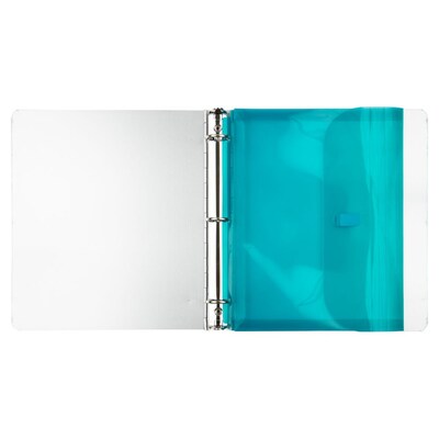JAM Paper Plastic Binder Pocket, 3-Hole Punched, Teal, 3/Pack (218VB1tex3)