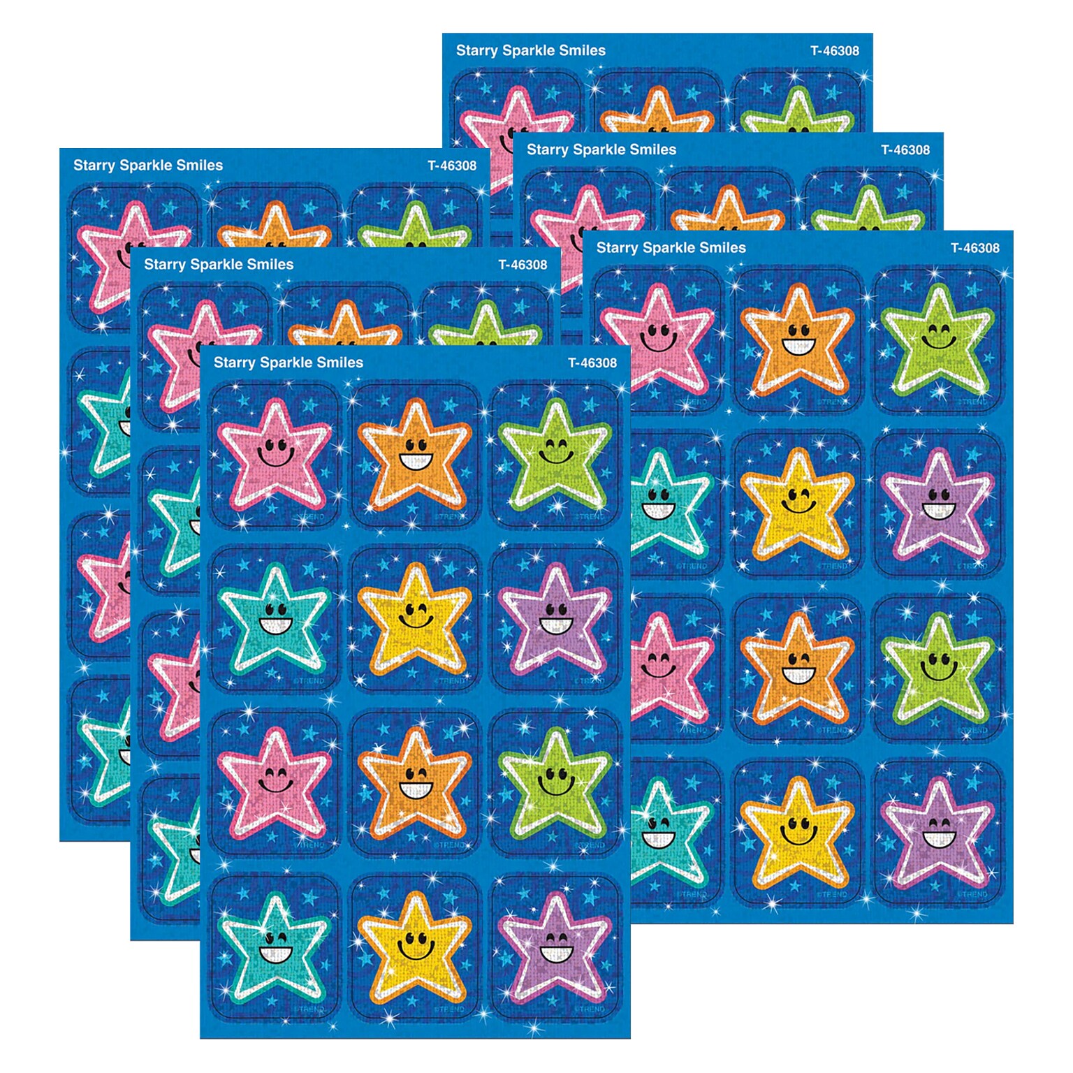 Trend Enterprises Starry Smiles Sparkle Stickers, Multicolored, 24/Pack, 6/Packs/Bundle (T-46308-6)