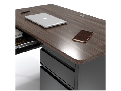 Hirsh 48"W Single-Pedestal Mobile Teacher's Desk, Black/Walnut (22646)