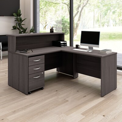 Bush Business Furniture Arrive 60"W L Shaped Reception Desk with Shelf and Mobile File Cabinet, Storm Gray (ARV004SG)