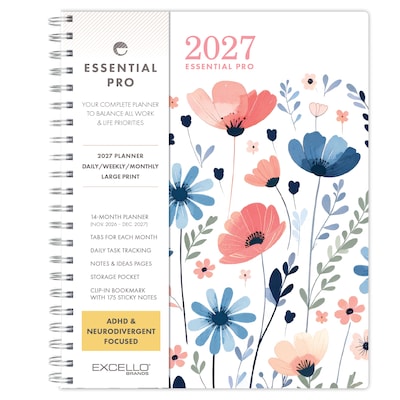 2027 Excello Brands Essential Pro 8.5 x 11 Weekly & Monthly Planner, Colorful Botanicals (ESPRO-CY27-8511-30)