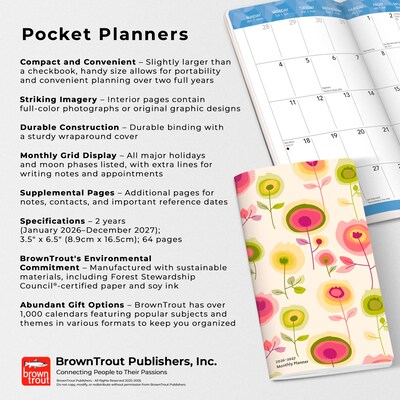 2026-2027 BrownTrout Vintage Blooms 3.5" x 6.5" Monthly Planner (9798330706129)