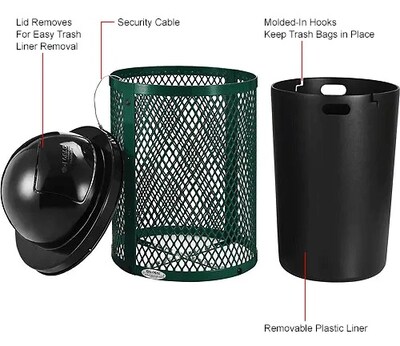 Global Industrial Outdoor Steel Diamond Trash Can w/ Dome Lid, 36 Gallon, Green (261948GN)