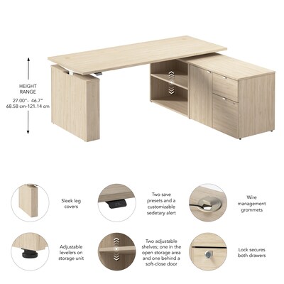 Bush Business Furniture Stratus 72"W Electric Adjustable Standing Desk with Storage, Natural Elm (SUT020NE)
